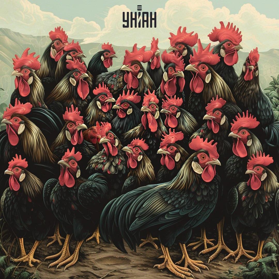 Najděte kuře na vizuální hádance v čase / koláž Moje