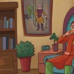 Žena sedí v obývacím pokoji, hledá tři chyby za 9 sekund.