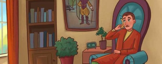 Žena sedí v obývacím pokoji, hledá tři chyby za 9 sekund.